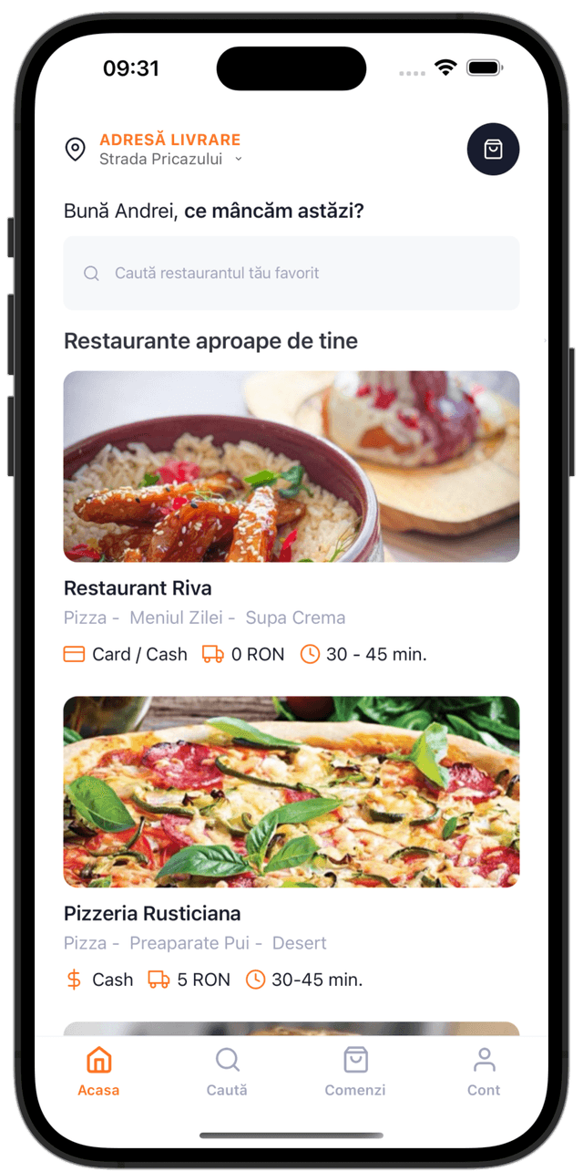 Prima pagina a aplicatiei